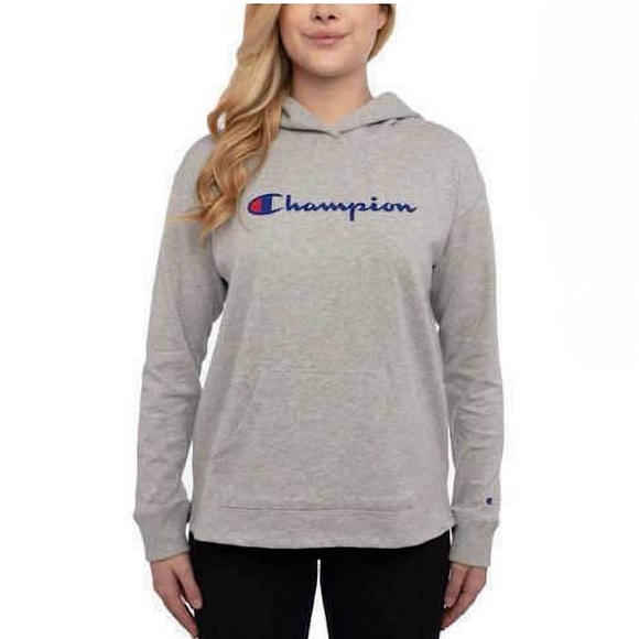 Champion | Logo Jersey Hoodie Pullover Sweatshirt Cotton Blend in Grey Size XL - Picture 1 of 6